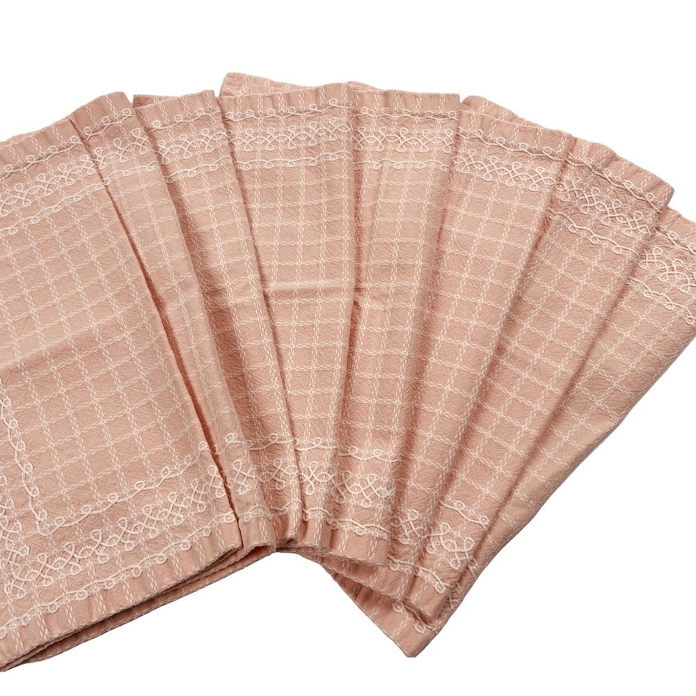 Handmade Cotton Pink Embroidered Napkins Set of 8 Vintage Party Cottagecore Cute